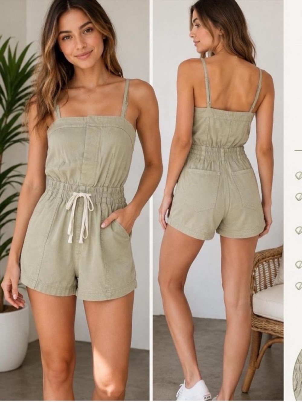 Universal Thread Green Khaki Utility Short Romper Adjustable Straps NWT